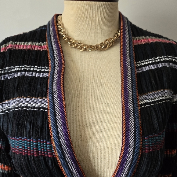 Ecru Multicolor Knit and Fringe Blazer. Size Small - Picture 5 of 15